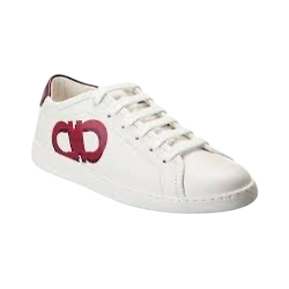 Salvatore Ferragamo NIB Brandy Leather Sneakers in White/Red Size 9.5 - Picture 1 of 12